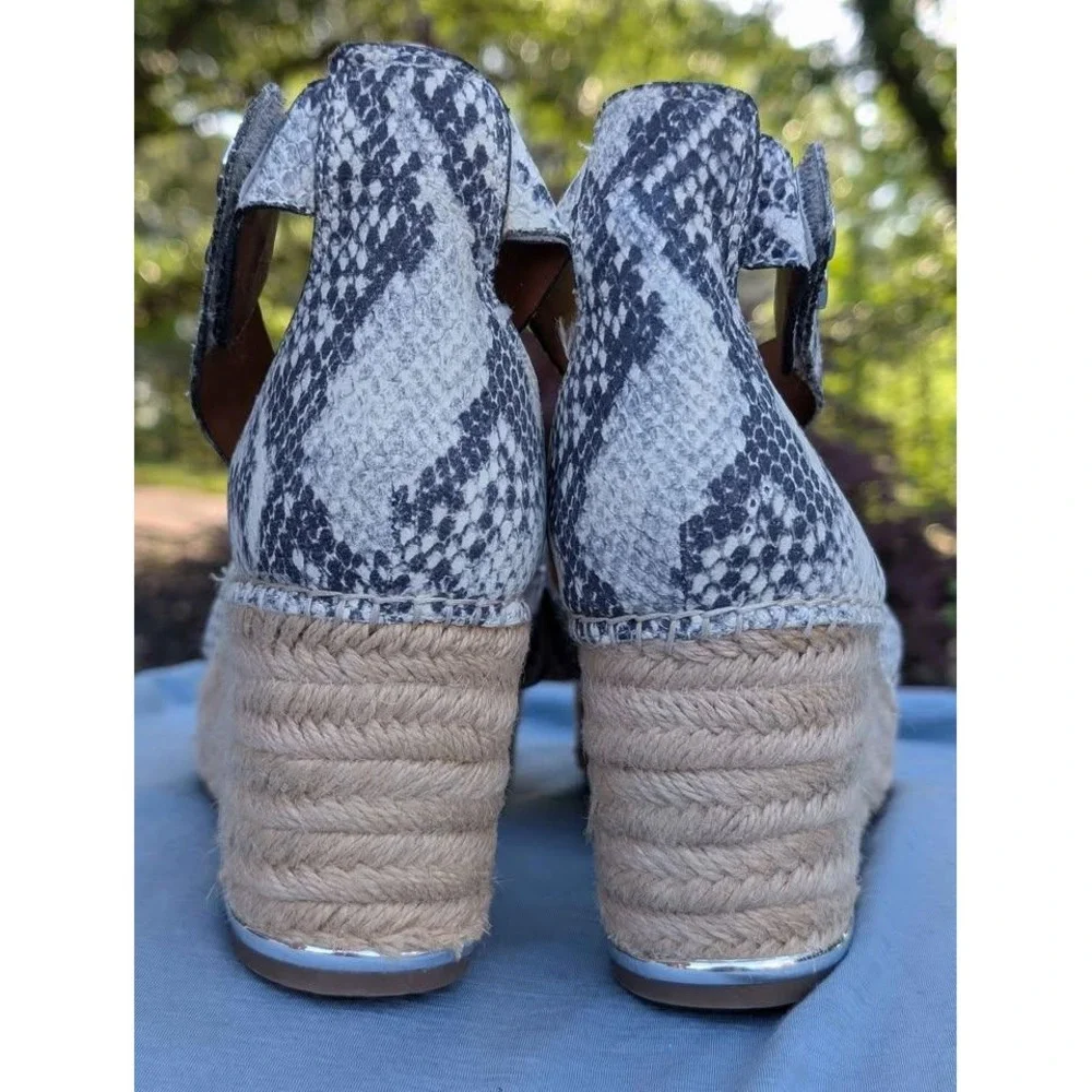 Franco Sarto Carma Snake Print Leather Espadrille Wedge Sandals 10